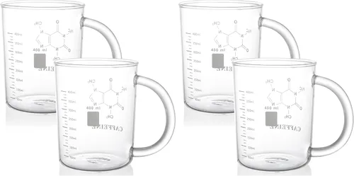 Miniatura 8 de Paquete de 2 vasos de cafeína, taza de molécula de cafeína de 16 onzas con asa, taza de café de vidrio de borosilicato transparente para medir té