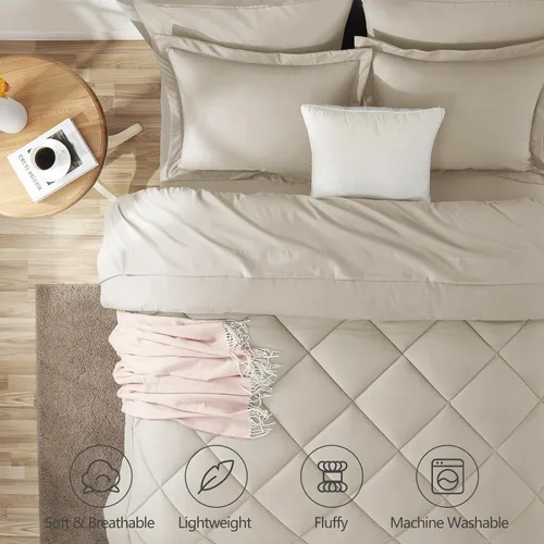 Miniatura 312 de CozyLux Juego de edredón tamaño King, color naranja quemado, toda la ropa de cama en una sola bolsa, 7 piezas: edredón, fundas de almohada