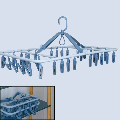 Miniatura 7 de Foshine Perchas plegables con clip, color azul, con 32 clips de secado, gancho a prueba de viento para ropa interior, calcetines, brasieres, ropa