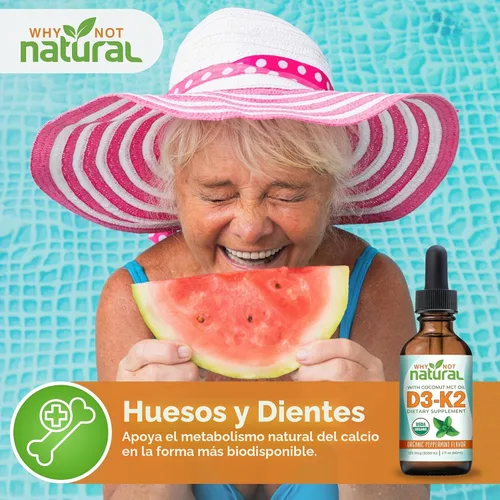 Miniatura 6 de Why Not Natural Gotas líquidas orgánicas de vitamina D3 K2 (MK-7), 5000 UI de D3 sublingual con aceite de coco MCT, para huesos y dientes fuertes