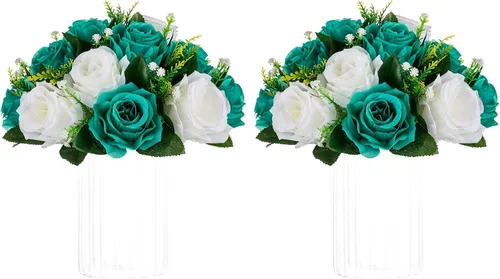 Miniatura 14 de NUPTIO Centros de mesa de flores blancas para mesas: 6 piezas de arreglo de bolas de flores artificiales para fiesta de boda, rosa floral falsa
