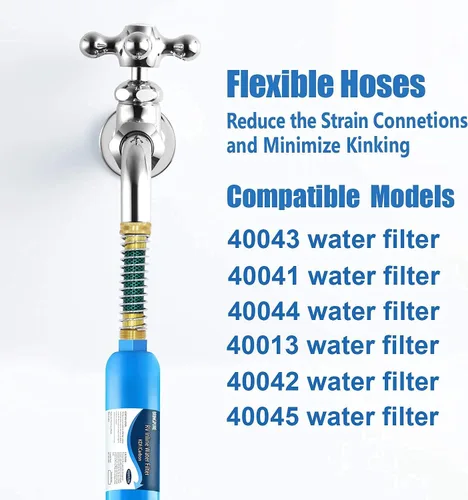 Miniatura 6 de Paquete de 2 filtros de agua en línea/marina RV con protector de manguera flexible, certificado NSF, dedicado para jardinería, caravanas, cámperes