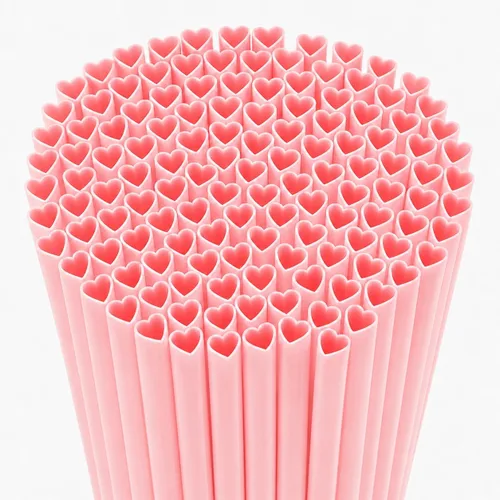 100 popotes rosas en forma de corazón, popotes desechables envueltos individualmente, lindos popotes de corazón para el día de San Valentín, día de