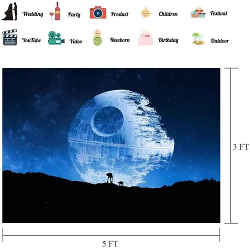Miniatura 2 de EOA Telón de fondo azul de fotografía de estrella de la muerte de 5 pulgadas de ancho x 3 pies de alto, superarma galáctica, fanáticos de Star Wars