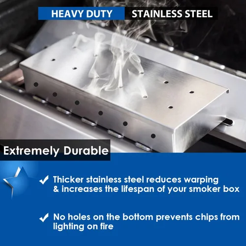 Miniatura 2 de KEISSCO Caja de ahumador de acero inoxidable para parrilla de gas y parrilla de carbón, caja grande para ahumar carne, añade un delicioso sabor