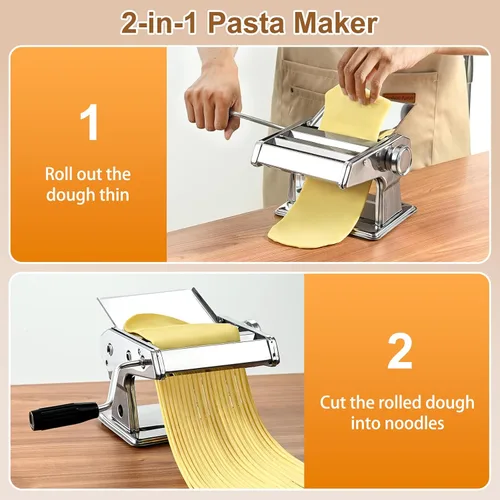 Miniatura 3 de FrutPunch Máquina manual para hacer pasta, 9 ajustes de grosor ajustables, rodillo y cortador para espaguetis, fettuccine, lasaña
