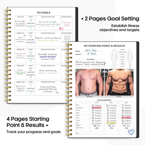 Miniatura 3 de Diario de entrenamiento de fitness para mujeres y hombres, A5 (5.5 x 8.2 pulgadas) planificador de registro de entrenamiento para rastrear, D.negro