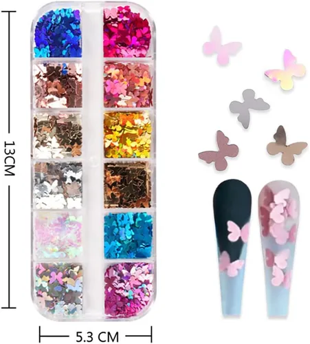 Miniatura 7 de 12 rejillas holográficas de mariposa para arte de uñas, lentejuelas con purpurina láser 3D brillantes para diseño de uñas acrílicas, paillettes