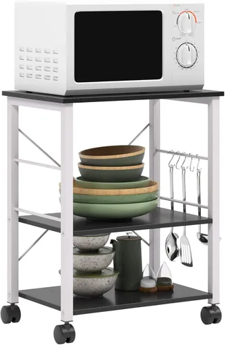 sogesfurniture Estante de cocina de 3 niveles para panadero, soporte para horno de microondas, carrito de almacenamiento, estación de trabajo, Negro