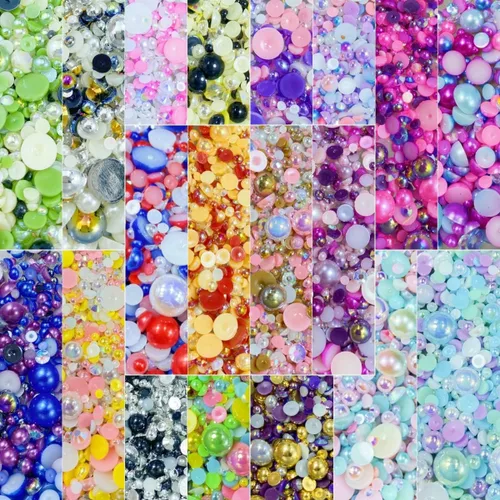 Miniatura 4 de Cuentas de resina con diamantes de imitación, mitad redonda, cuentas de perlas planas de 30 g, cuentas de media perla con diamantes de imitación