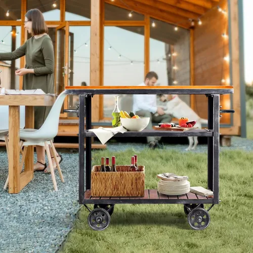 Miniatura 4 de Carrito de almacenamiento industrial de 3 niveles con ruedas para vino, estante de vino de metal con ruedas, cocina, bar, comedor, té, vino, carrito