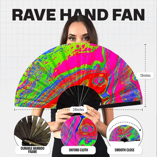 Miniatura 111 de SoJourner Bags Rave Fan – Ventilador plegable grande – Ventilador de mano Clack para raves, Halloween, Burlesque, trajes de arcoíris para mujeres