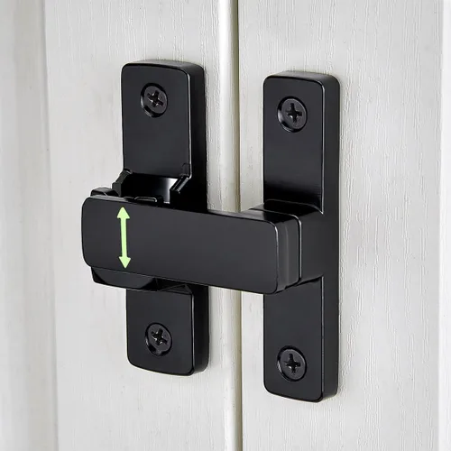 Miniatura 8 de Cerradura negra de puerta de granero de 90/180°, cierre abatible de aleación de zinc para pestillos de seguridad para puertas de granero, ventanas