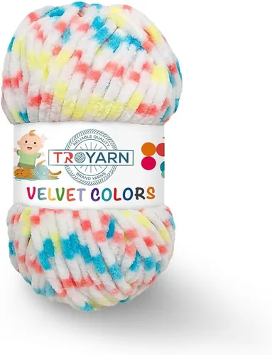Miniatura 11 de TROYARN Hilo de lana de terciopelo en colores (paquete de 3 madejas) Chenille para manta Amigurumi, hilo para crochet y punto súper voluminoso 3x100