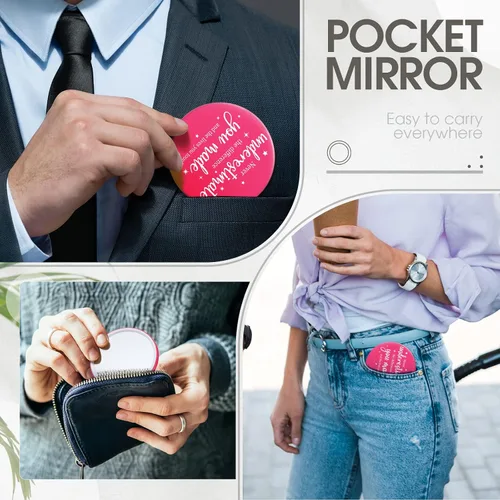 Miniatura 4 de Hoolerry 24 piezas de regalos de agradecimiento a los empleados para mujeres, espejo compacto inspirador a granel, rosa, pequeño, redondo, bolsillo
