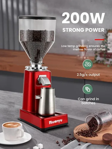 Miniatura 5 de Huanyu Molinillo de café de rebabas, rebaba plana de acero inoxidable, 19 ajustes de molienda precisos, capacidad de 35 onzas y dosis doble para 019