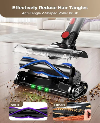Miniatura 7 de Aspiradora inalámbrica, aspiradora de 500 W 45 KPA para el hogar, aspiradora ligera de 45 minutos con cepillo antienredos, pantalla LED, batería