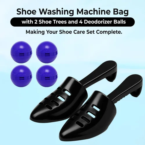 Miniatura 5 de 2 bolsas para lavadora de zapatos con un par de árbol de zapatos y 4 bolas desodorantes, bolsa de lavado de zapatos reutilizable con cremallera Azul