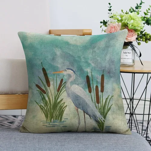 Miniatura 7 de Fundas de almohada decorativas de 18 x 18 pulgadas, acuarela azul garza cuadrada de lino, funda de cojín para sofá