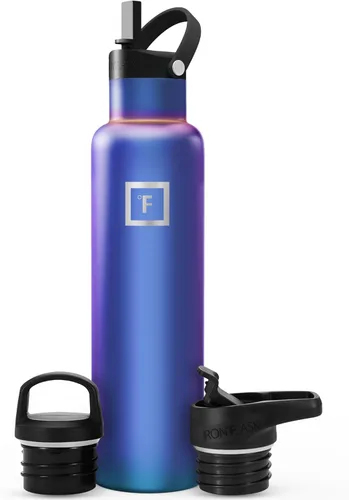 IRON °FLASK Frasco de hidratación para acampar y senderismo con popote, botella de agua deportiva de acero inoxidable aislada sin BPA - 24 oz Aurora