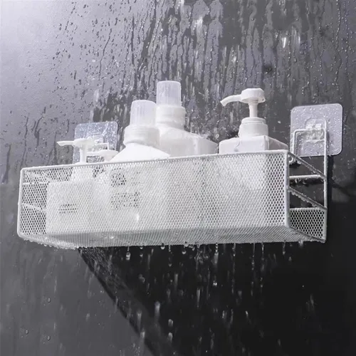 Miniatura 4 de Estantes de baño, organizador de baño de montaje en pared con 2 compartimentos, alambre de metal sin taladrar cesta organizadora para cuarto de Negro