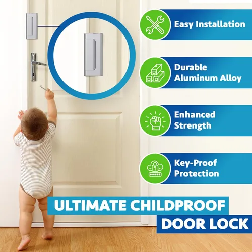 Miniatura 2 de Dwell+Good Cerradura de refuerzo para puertas (paquete de 2) - Cerradura de seguridad para puertas de montaje DIY en níquel para puerta principal