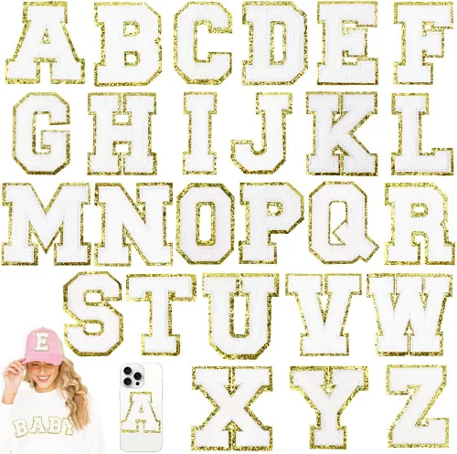Miniatura 31 de 104 Piezas de Letras Grandes de 3 Pulgadas de Chenilla Blancas de la A-Z, Letras Termoadhesivas para Tela y Ropa, Bordado de Brillantina para 104