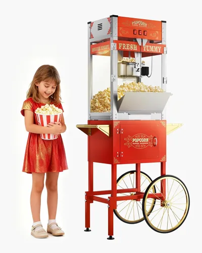 Miniatura 10 de Carro de máquina de palomitas de maíz de 8 onzas, máquina para hacer palomitas de maíz con hervidor de acero inoxidable que hace hasta 32 tazas
