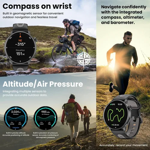 Miniatura 5 de Reloj inteligente para hombres y mujeres GPS, 1.43 pulgadas AMOLED Smartwatch con brújula/barómetro/altímetro 100+ rastreador de fitness deportivo