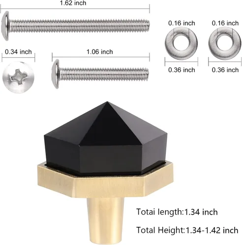 Miniatura 5 de Rockcloud Paquete de 2 pomos de piedra de cristal con forma hexagonal de obsidiana con tornillos, tiradores de cajón, pomos decorativos