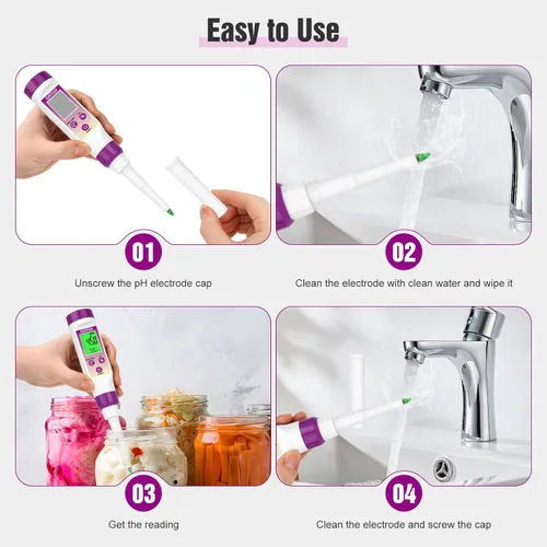 Miniatura 6 de Medidor de pH Digital Electrónico para Alimentos Probador de pH para Fermentación Kits de Solución de Calibración de Tampón de pH de 3*50ml Sonda