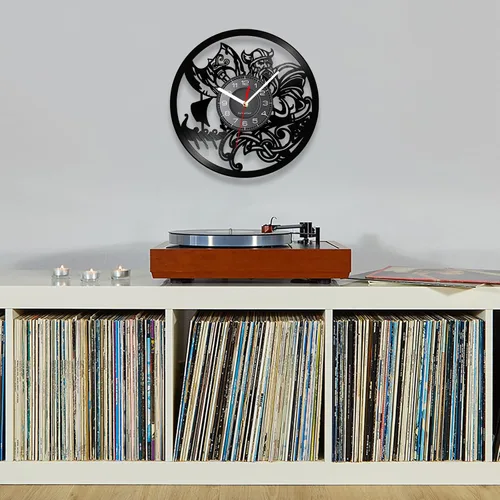 Miniatura 9 de Reloj de pared de vinilo LED vikingo de 12 pulgadas con 7 colores cambiantes, cuarzo silencioso sin tictac, arte de pared vikingo para hombre