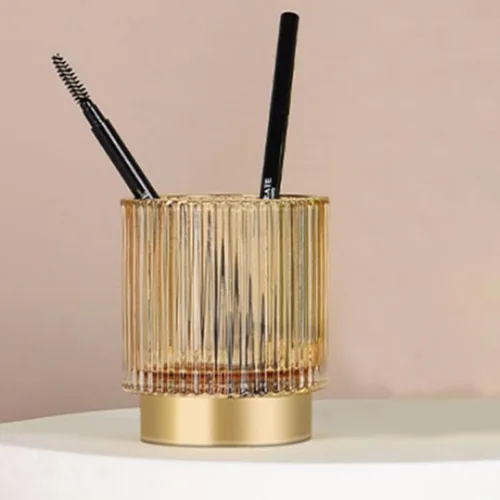 Miniatura 9 de Thickened Amber Glass Makeup Brush Holder Large Pen and Cosmetic Organizer for Vanity Desktop Storage