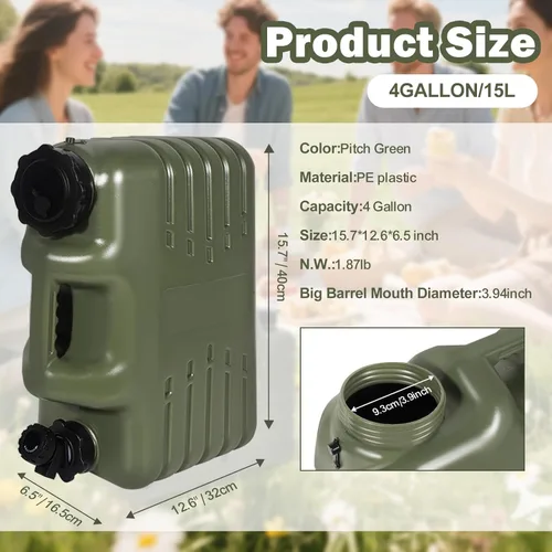 Miniatura 6 de REDCAMP Contenedor de agua portátil de 4 galones/15L con espiga, jarras de agua para camping, tanque de agua, almacenamiento portátil de agua