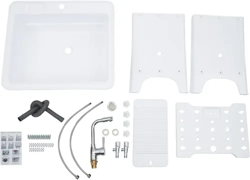 Miniatura 9 de CNCEST Fregadero de plástico independiente con tabla de lavadero, fregadero para interiores y exteriores con grifo de agua fría y caliente