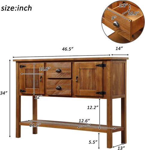 Miniatura 2 de LKTART Aparador de 46 pulgadas, gabinete de buffet de granja con cajones de almacenamiento y estante inferior para sala de estar, cocina, entrada
