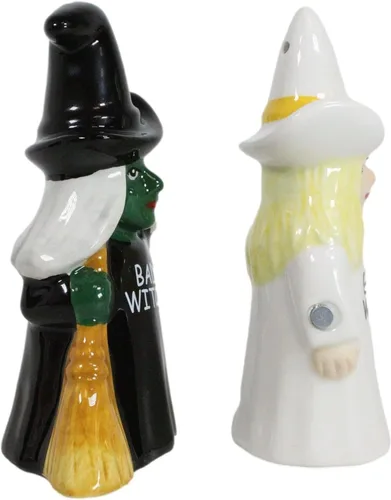 Miniatura 5 de Ebros Gift Fuerzas del bien y del mal Elphaba VS Glinda Brujas que llevan escobas con salero y pimentero, juego de figuras de cerámica con tapones