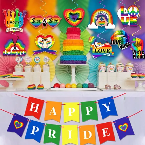 Miniatura 2 de Suministros para el Día del Orgullo Gay: decoración de remolinos colgantes de amor es amor, cartel de feliz día del orgullo para decoración de techo