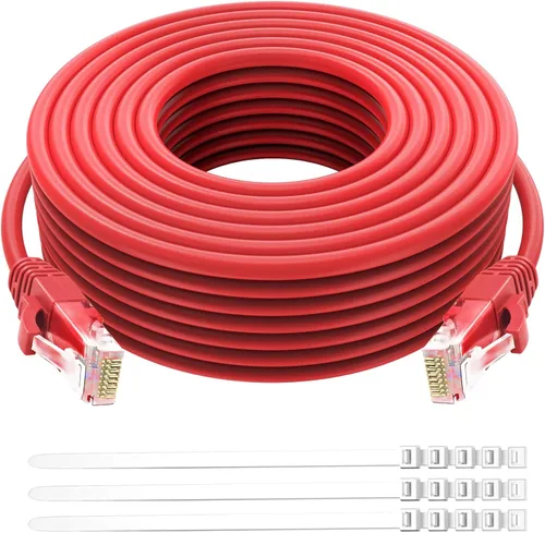 Miniatura 9 de Adoreen Cable de Ethernet Cat 6 de 30 pies - Blanco, cable de red RJ45 redondo y sin enganches para interiores y exteriores, POE, cable de parche