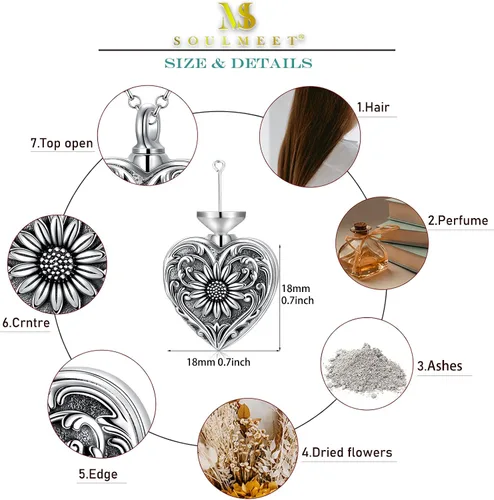 Miniatura 2 de SOULMEET Joyería de cremación para cenizas, collar de urna de plata esterlina para cenizas, mujeres y hombres, joyas de recuerdos de aprecio