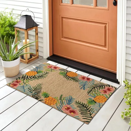 Miniatura 27 de Liora Manne Ravella - Alfombra duradera para interiores y exteriores, estabilizada a mano con rayos UV, tropical neutro, 5 pies x 7 pies 6 pulgadas
