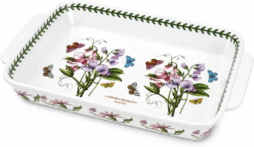 Portmeirion Botanic Garden - Plato para lasaña | Plato para hornear con motivo de guisantes dulces | Mide 15 x 11 pulgadas | Hecho de porcelana |
