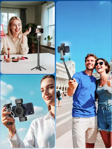 Miniatura 9 de USKEYVISION Palo selfie de bolsillo magnético para iPhone con luz para MagSafe 4 en 1, trípode portátil de bolsillo para iPhone y Android