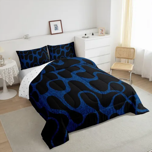 Miniatura 2 de Juego de ropa de cama geométrica azul y negro para niños, niñas, adolescentes, niños, decoración moderna con patrón abstracto, juego de edredón