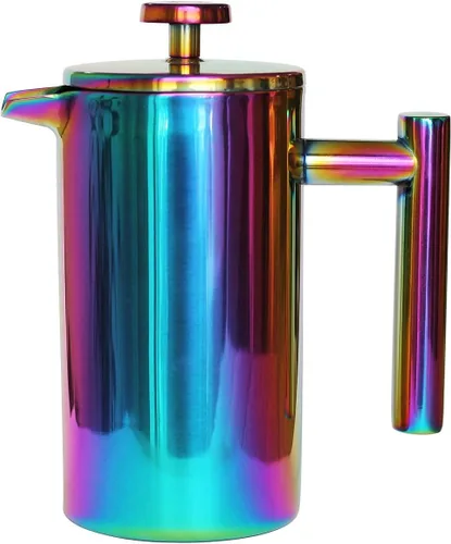 Miniatura 6 de Cafetera de prensa francesa – 1 o 2 tazas, pequeña cafetera de acero inoxidable, prensa francesa de doble pared, Arcoíris, 12oz/350ml