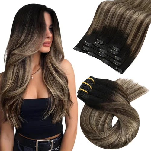 Miniatura 24 de Moresoo Extensiones de cabello humano Remy con clip, color rubio platino, extensiones de cabello humano real de doble trama, color rubio #60, 18