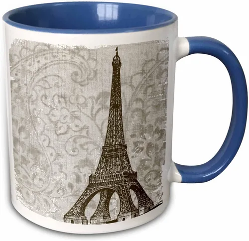 Miniatura 13 de 3dRose Vintage Eiffel Tower - France 15oz Two-Tone Black Mug
