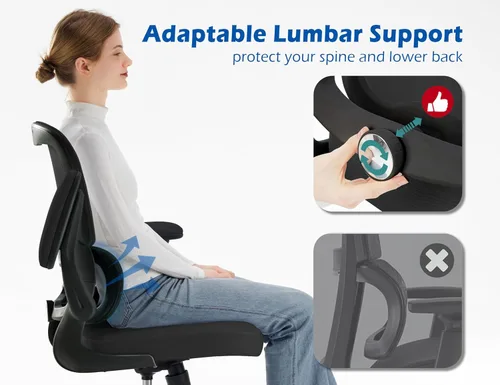 Miniatura 4 de TRALT Silla ergonómica de oficina, silla de escritorio con soporte lumbar ajustable, silla de computadora cómoda de malla con reposabrazos Negro