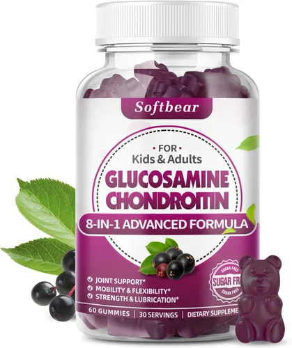softbear Gomitas de glucosamina condroitina, suplemento MSM de glucosamina condroitina sin azúcar con cúrcuma de saúco que apoya la salud de las