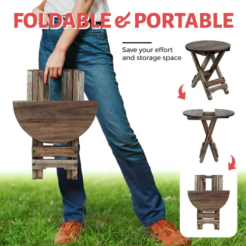 Miniatura 5 de Mesa de patio pequeña, mesa auxiliar plegable para exteriores, mesa auxiliar de café portátil, parte superior de madera para sala de estar